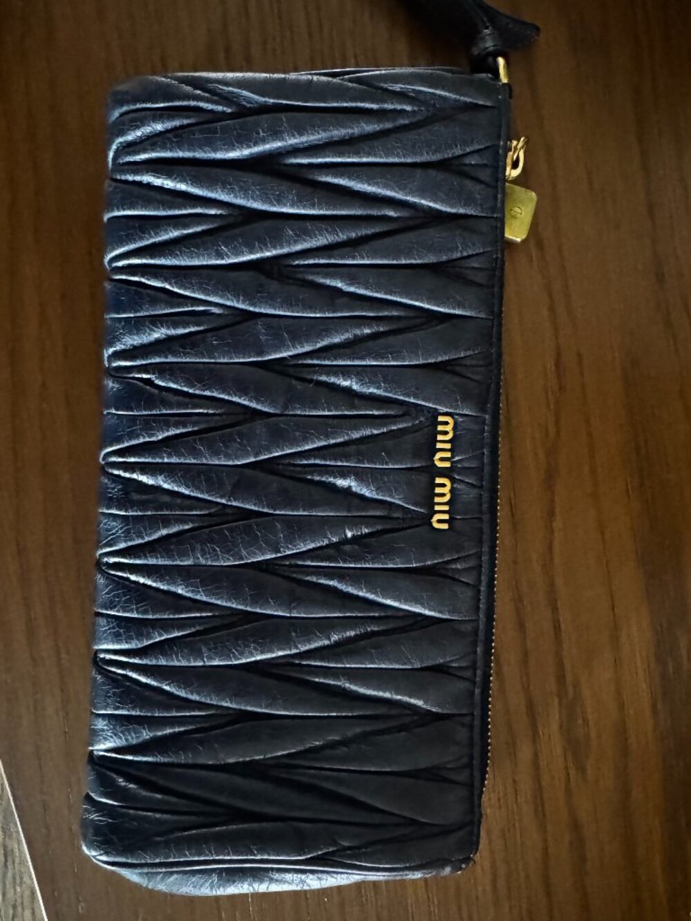 Miu Miu Matelassé Quilted Leather Wristlet Zip Clutch w/ Padlock Charm